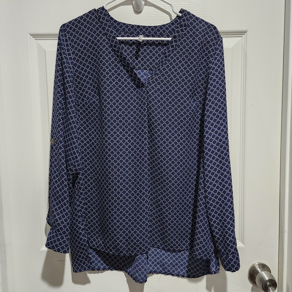 DNA Couture Navy Blouse with White Pattern